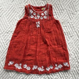 Baby Boden 18-24M Red Gauze Embroidered Floral Sleeveless Boho Dress